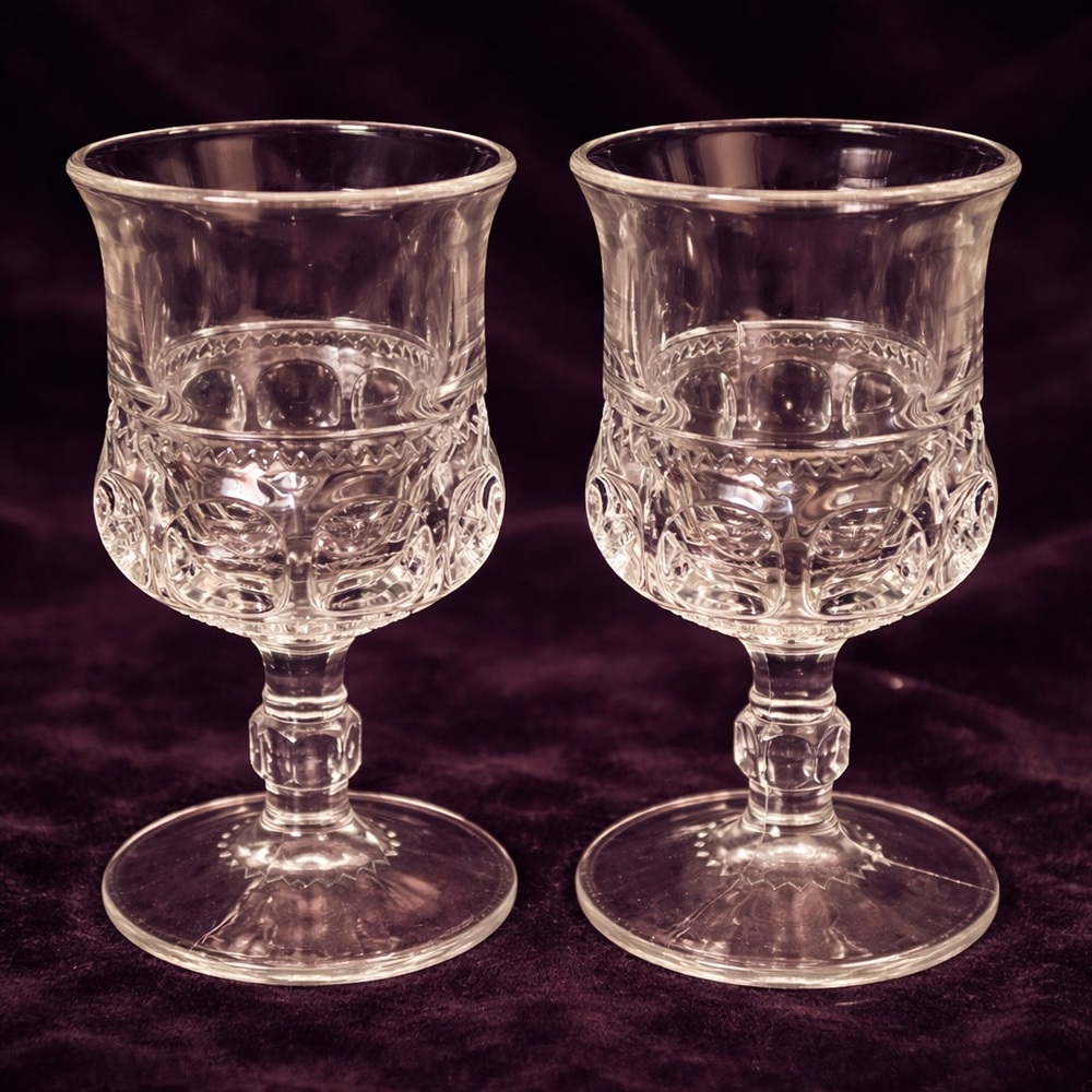 Vintage King’s Crown Clear Goblets • Romantic Pair